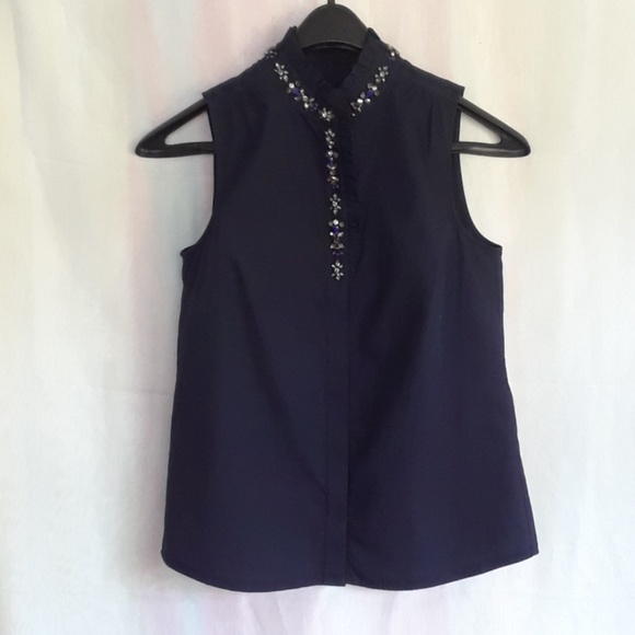 J. Crew Tops J Crew Sleeveless Ruffled Top With Rhinestones Poshmark